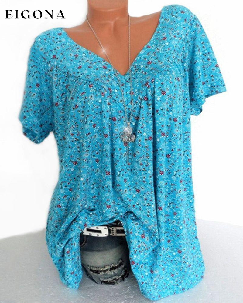 V-neck loose short-sleeved t-shirt Blue 23BF allamode clothes Damkläder discount Short Sleeve Tops Summer T-shirts Tops/Blouses Trending Now