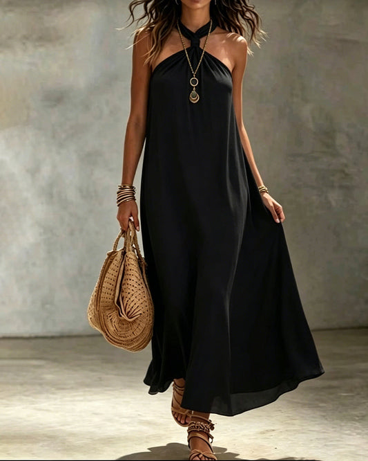 Solid Color Halterneck Sleeveless Dress casual dresses spring summer