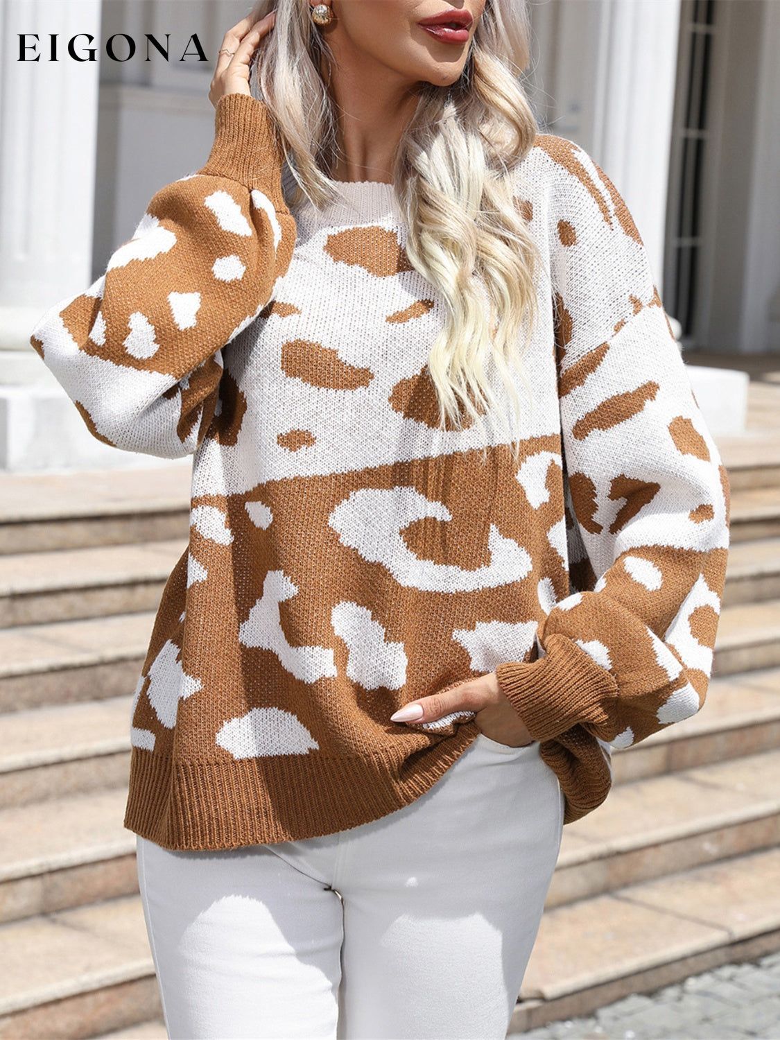 Leopard Drop Shoulder Sweater clothes long sleeve Ship From Overseas Shipping Delay 09/30/2023 - 10/03/2023 Sounded sweater sweaters top