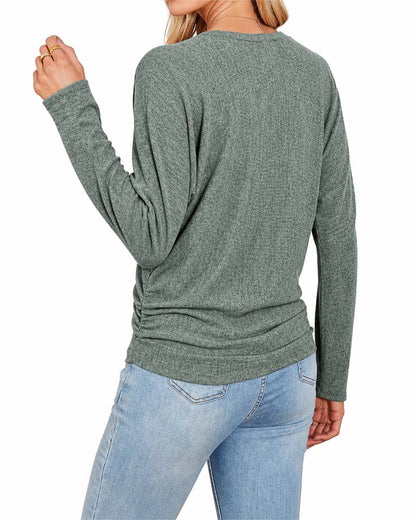 Crew Neck Solid Long Sleeve Top 2024 f/w blouses & shirts