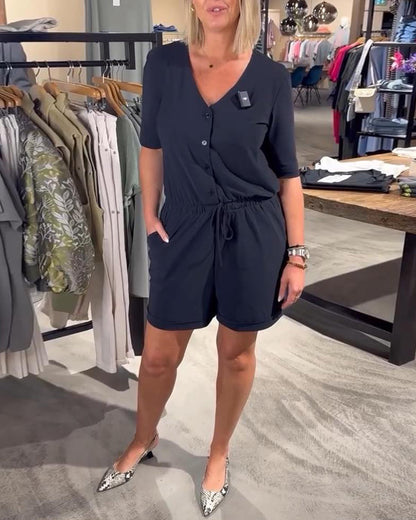 Tuta con lacci e scollo a V a maniche corte