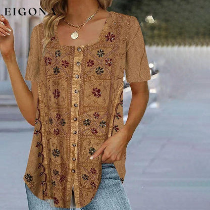 Vintage Floral Blouse Brown best Best Sellings clothes Plus Size Sale tops Topseller