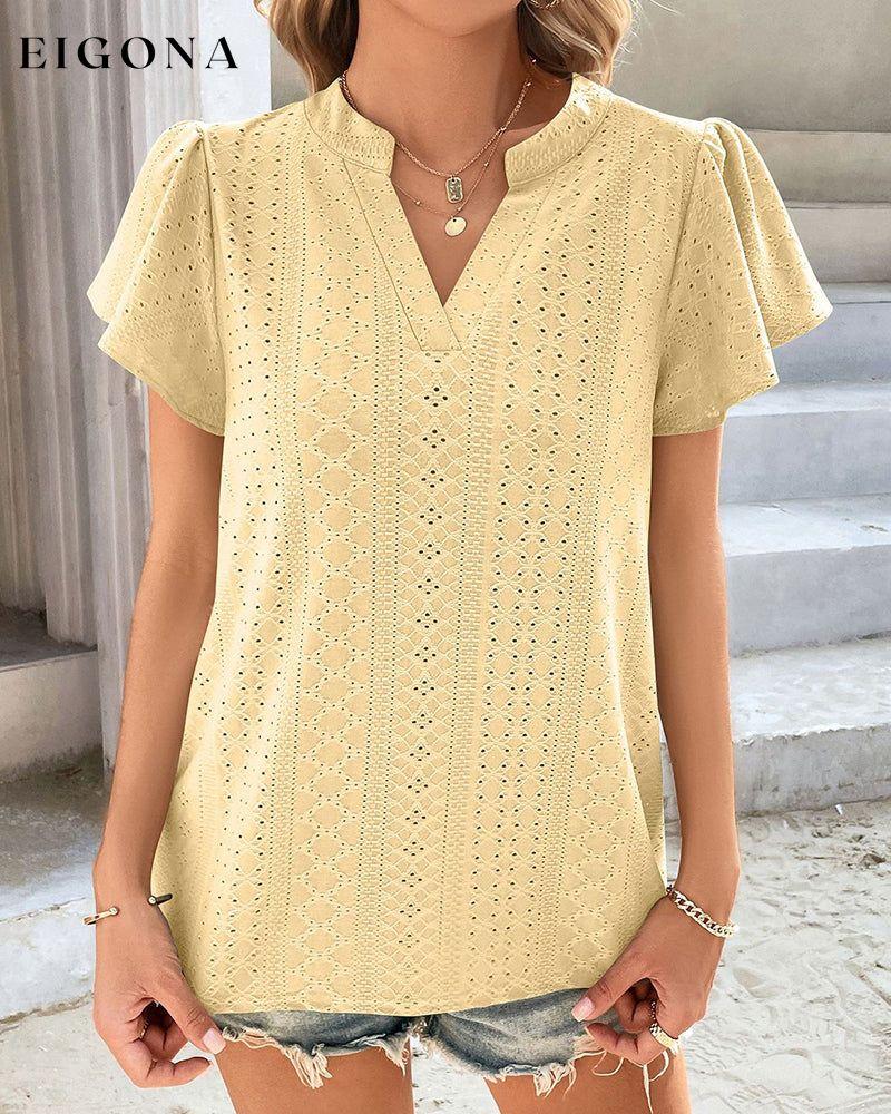 V-neck Ruffle Sleeve T-shirt 23BF clothes Short Sleeve Tops Spring Summer T-shirts Tops/Blouses