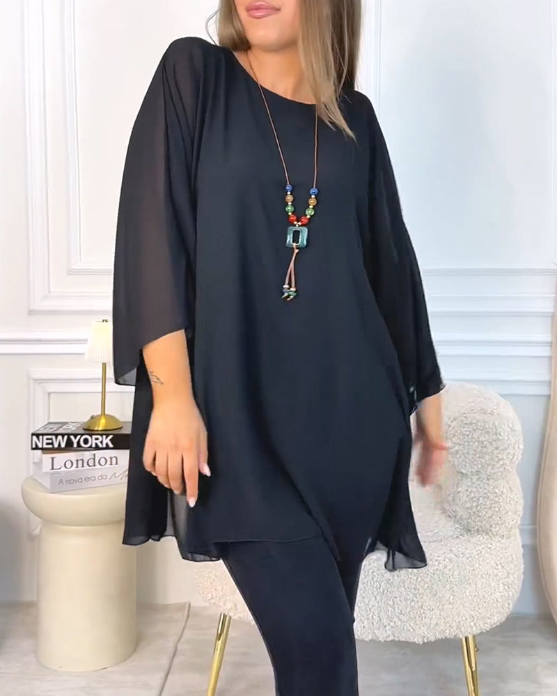 Solid Color Round Neck Loose Top autumn spring top
