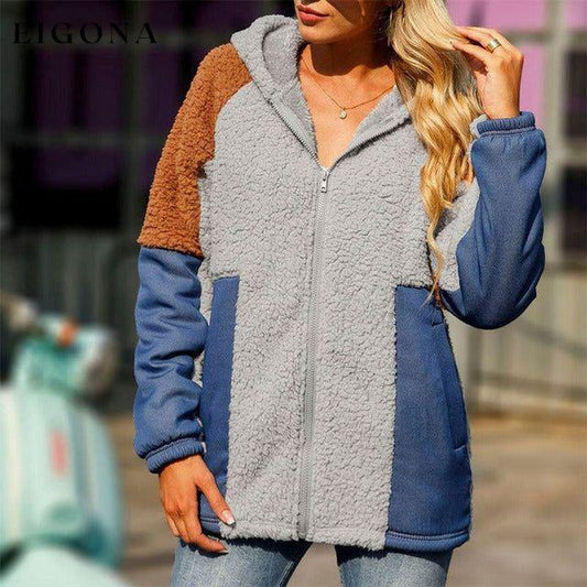 Casual Patchwork Hooded Coat Gray best Best Sellings cardigan cardigans clothes Sale tops Topseller