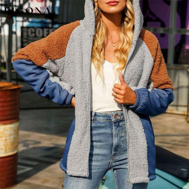Casual Patchwork Hooded Coat best Best Sellings cardigan cardigans clothes Sale tops Topseller
