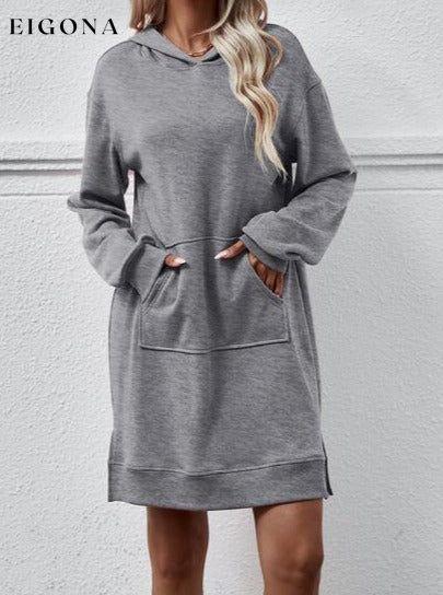 Slit Long Sleeve Hooded Dress with Pocket Changeable clothes Ship From Overseas