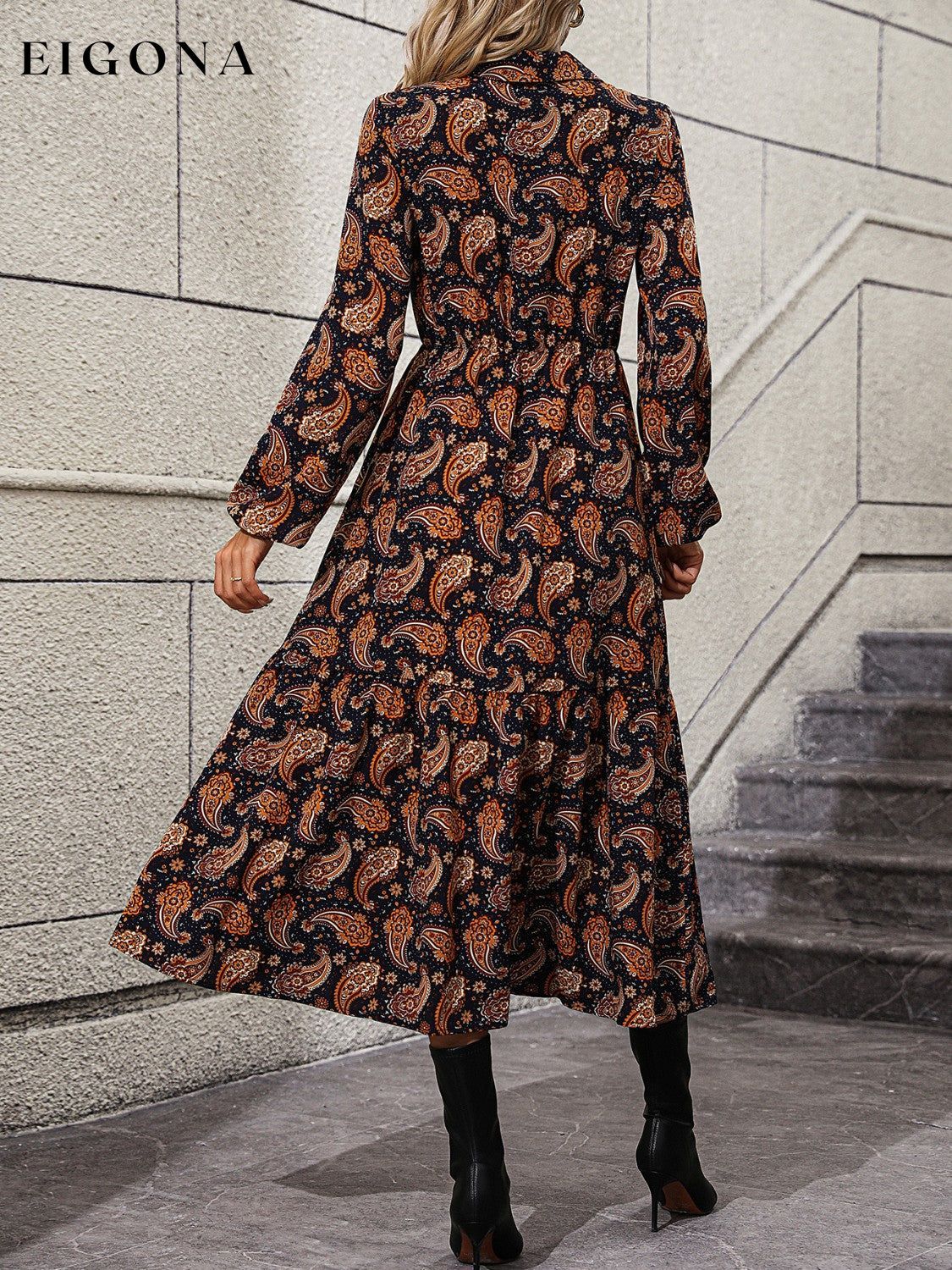 Long Sleeve Collared Casual Casual Midi Dress casual dress casual dresses clothes dress dresses long sleeve dress long sleeve dresses midi dress Ship From Overseas Shipping Delay 09/29/2023 - 10/03/2023 Z@Q