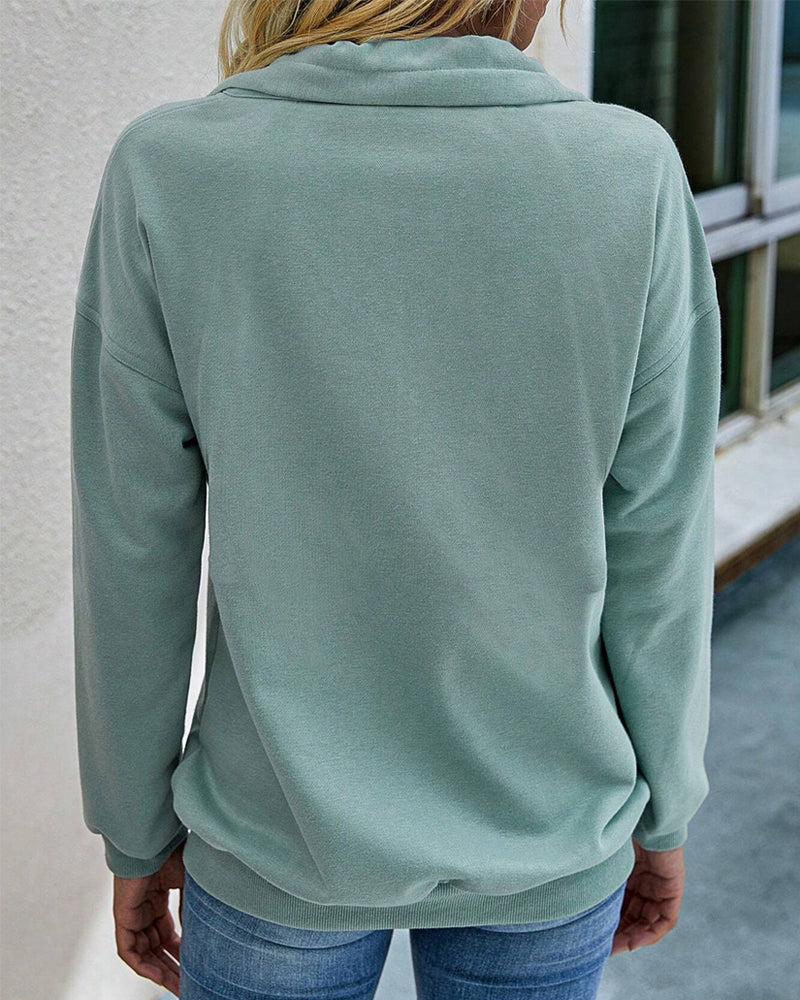 Lapel Zipper Long Sleeve Solid Color Sweatshirt 2024 f/w spring sweatshirts