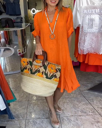 Abito casual a trapezio con maniche corte e revers