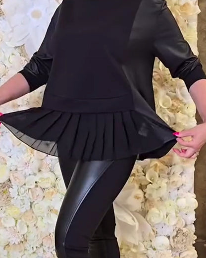 Solid Color Patchwork Long-Sleeved Sweatshirt