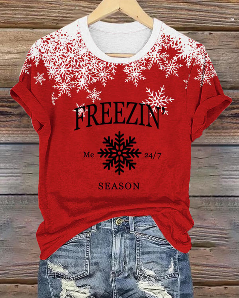 Women's Christmas I'm cold print casual T-shirt