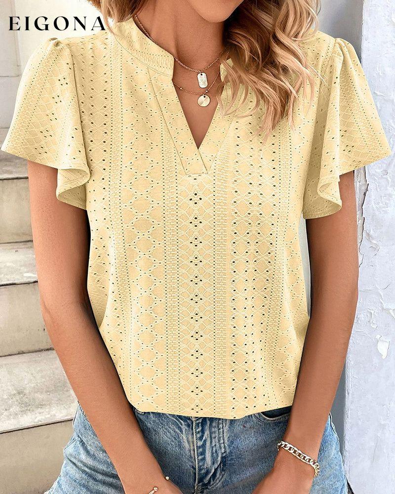 V-neck Ruffle Sleeve T-shirt Yellow 23BF clothes Short Sleeve Tops Spring Summer T-shirts Tops/Blouses
