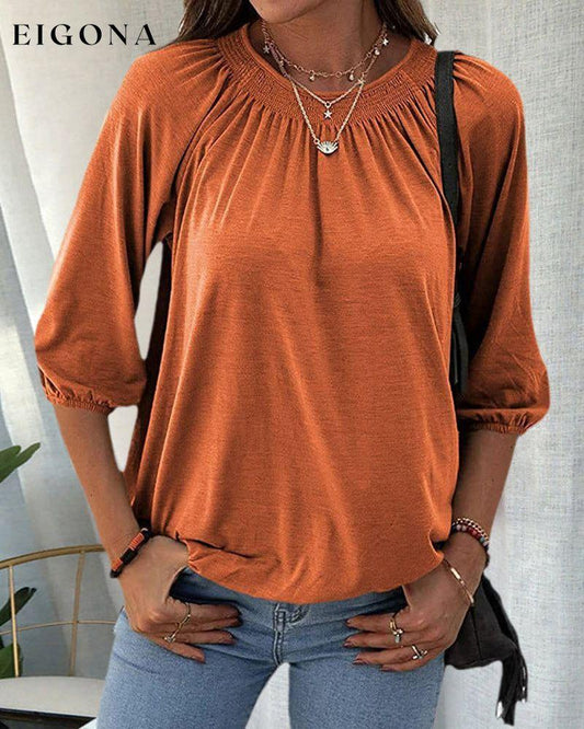 Crew Neck 3/4 Sleeve T-Shirt Orange 2022 f/w 23BF blouses & shirts clothes Short Sleeve Tops Spring summer t-shirts Tops/Blouses