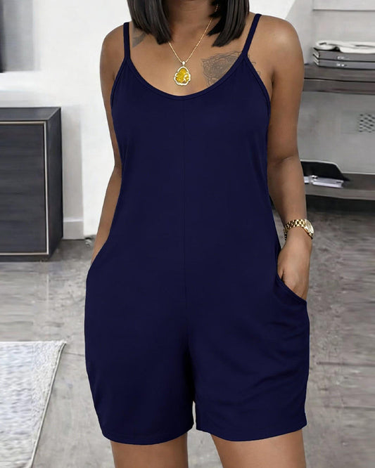 Sleeveless U-Neck Solid Color Pocket Jumpsuit jumpsuits & rompers spring summer