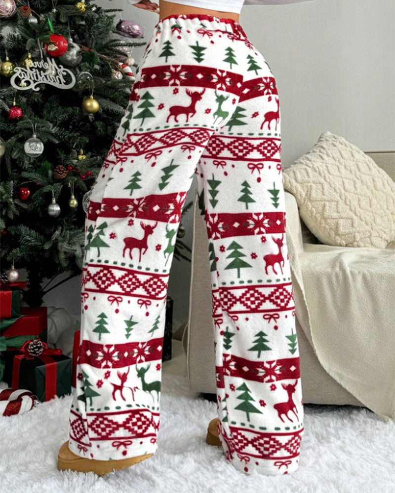 Casual Christmas Themed Print Trousers 2024 f/w christmas pants