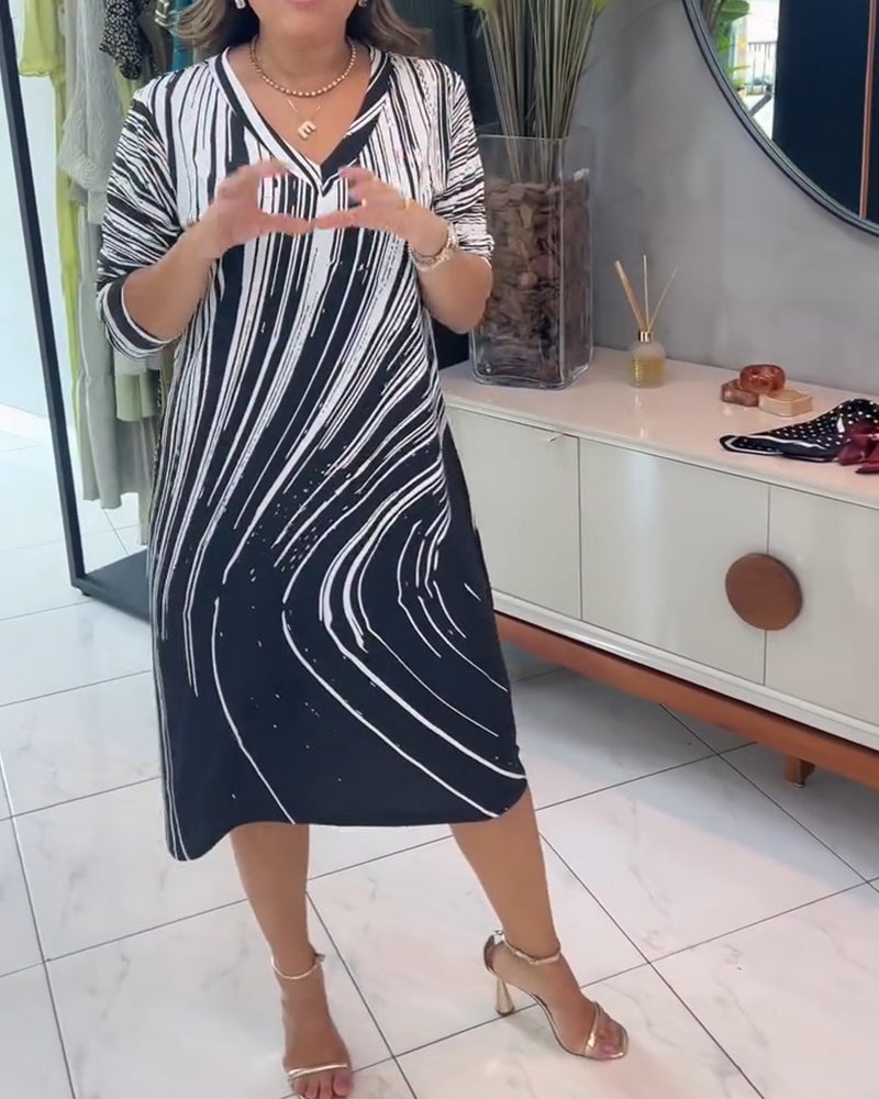 Wave Pattern V-Neck Dress