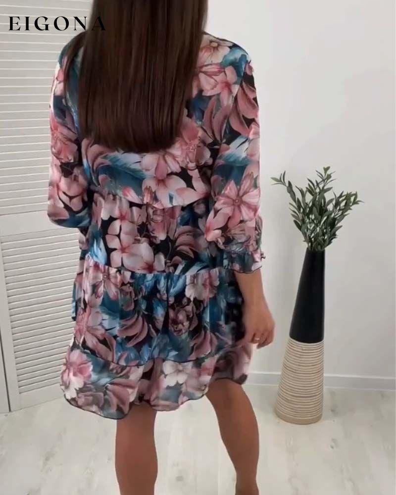 Floral print ruffled elegant dress casual dresses spring summer