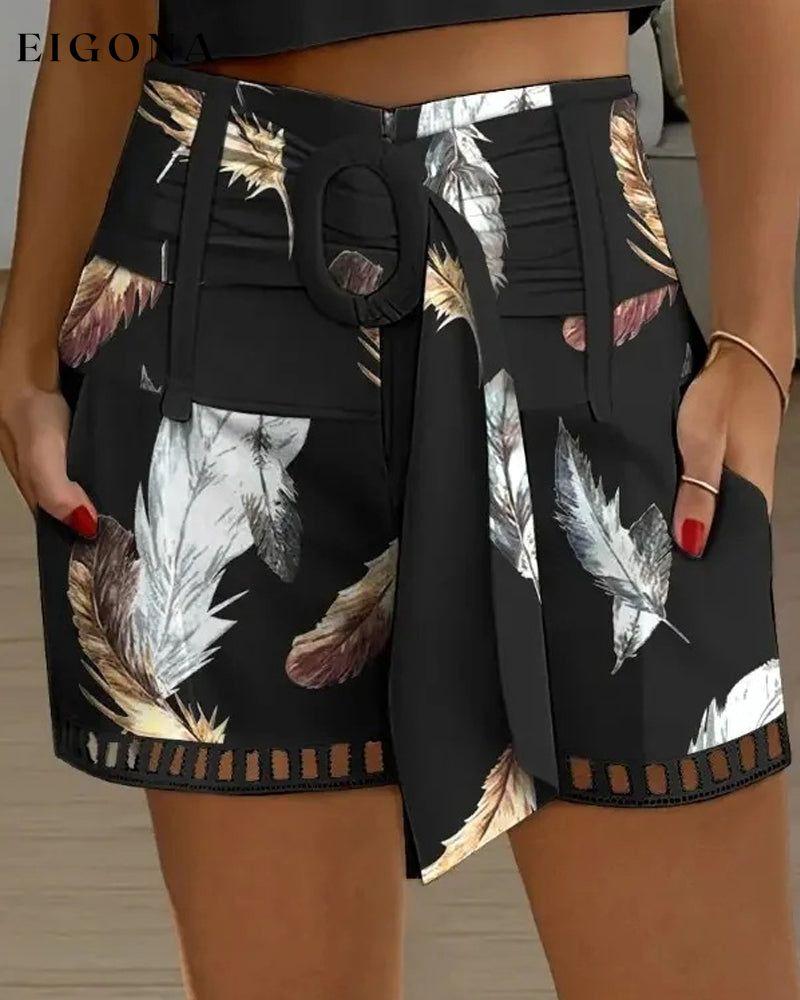 Feather print cutout elegant shorts shorts summer