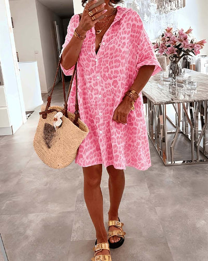 Loose Leopard Print Shirt Dress