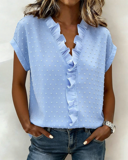 Ruffle V-Neck Jacquard Blouse blouses & shirts spring summer