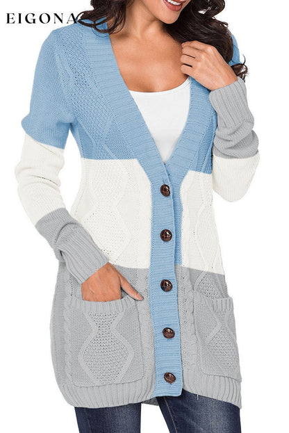 Blue Front Pocket and Buttons Closure Cardigan cardigan cardigans clothes Sweater sweaters