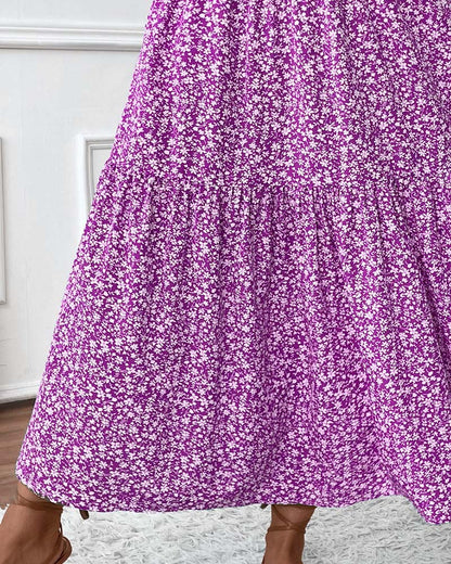 Layered Tiny Flower Print A-Line Long Skirt