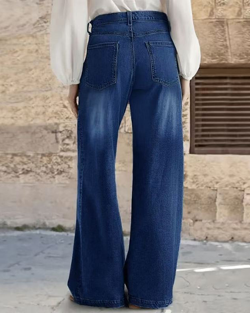 Multi-Button Washed Loose Jeans