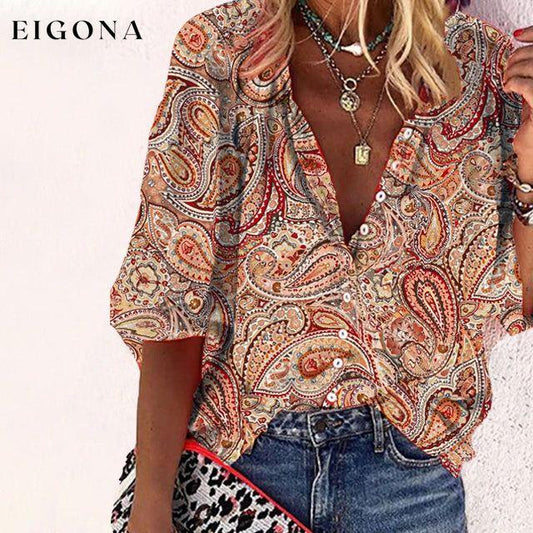 Vintage Ethnic Printed Blouse Multicolor best Best Sellings clothes Plus Size Sale tops Topseller