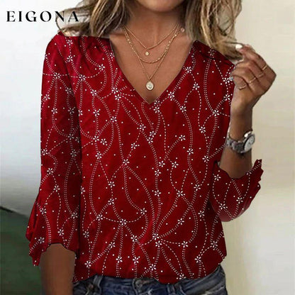 Vintage Elegant Printed Blouse Red best Best Sellings clothes Plus Size Sale tops Topseller