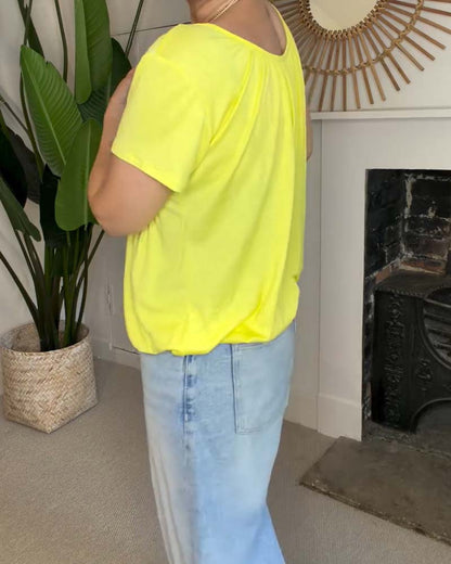 Round-Neck Loose Pleated T-Shirt