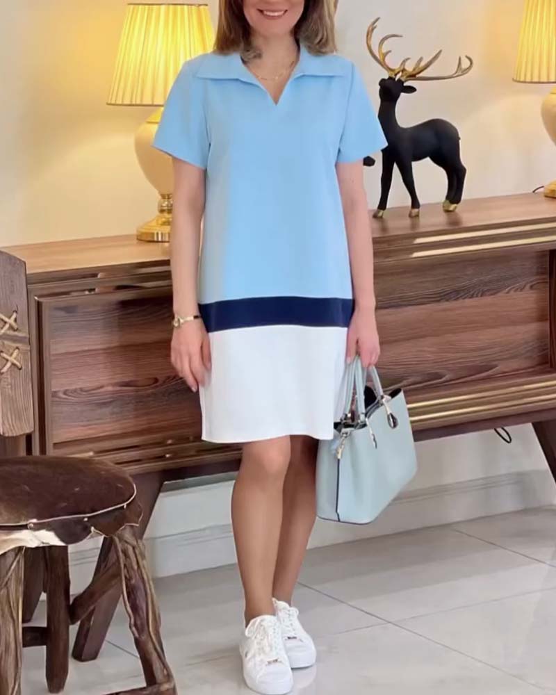 Short sleeve colorblock lapel casual dress casual dresses summer