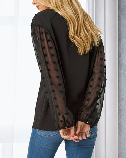 Jacquard Sleeve Tie Blouse