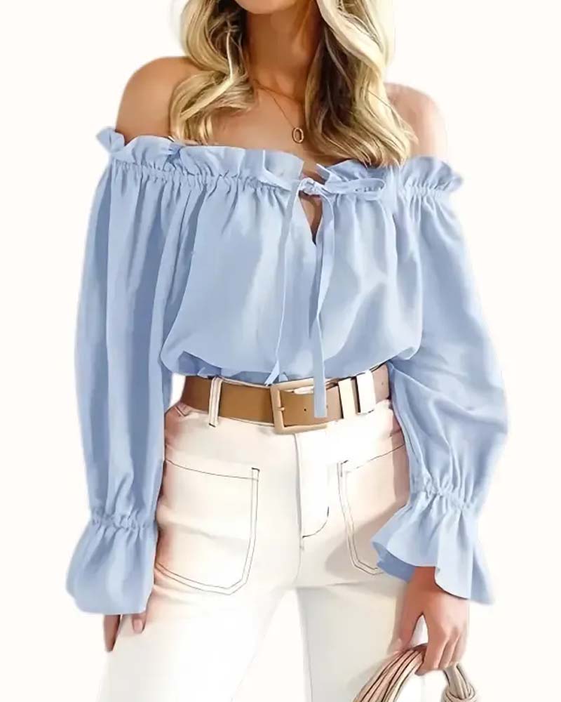 Off-Shoulder Ruffle Long Sleeve Blouse
