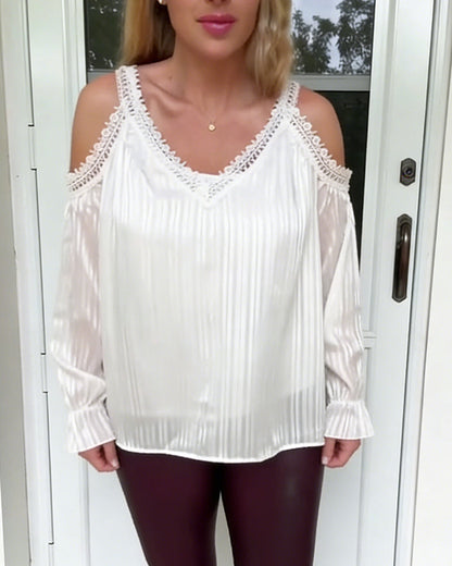 Lace Off-Shoulder Pleated Blouse