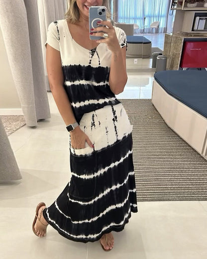 Casual Contrast Color Gradient Skirt Set