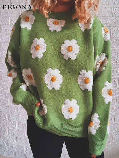 Flower Round Neck Long Sleeve Sweater clothes S.X Ship From Overseas