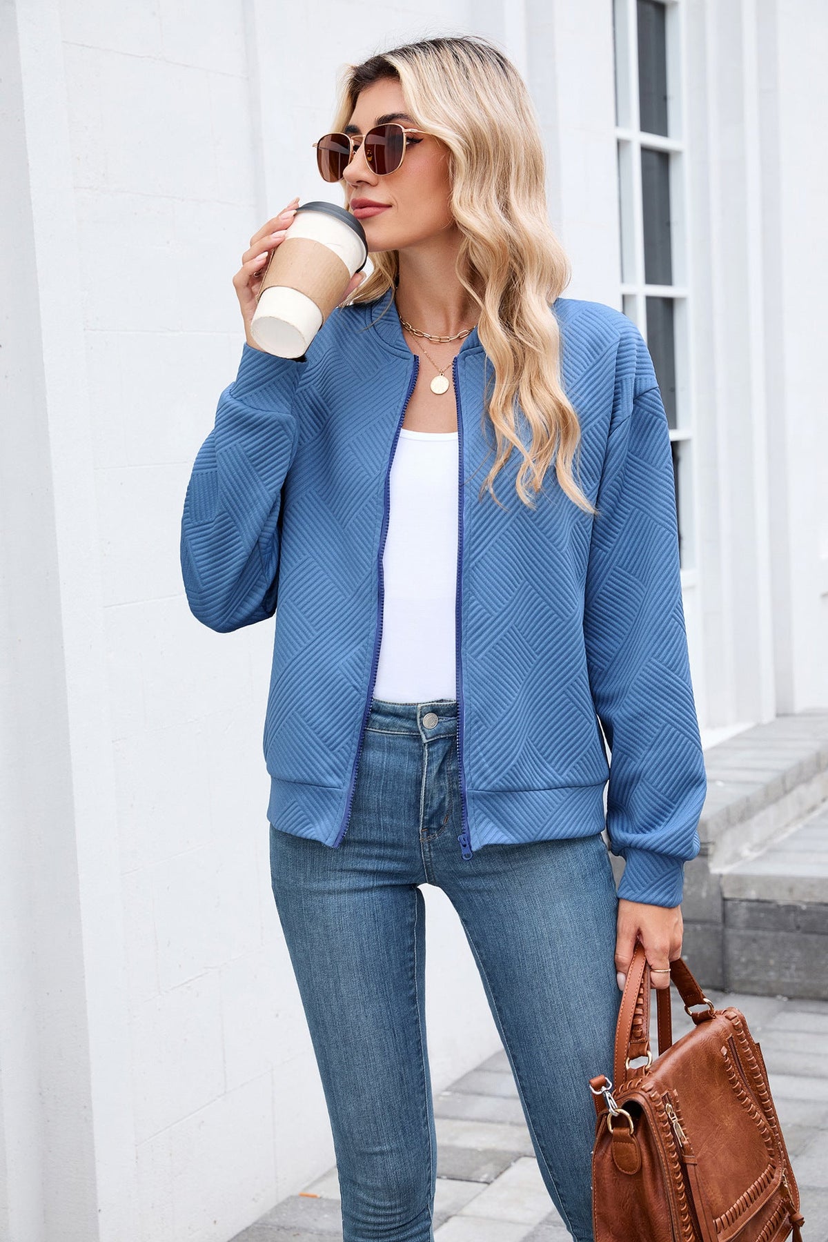 Solid Baseball Neck Long Sleeve Coat 2025 f/w coats spring
