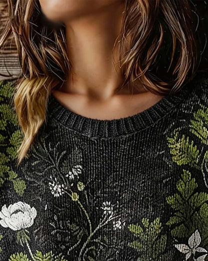 Crew Neck Knit Print Short T-Shirt