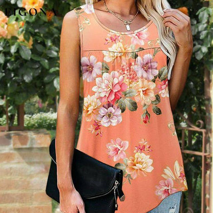 Floral Print Patchwork Tank Top Orange best Best Sellings clothes Plus Size Sale tops Topseller