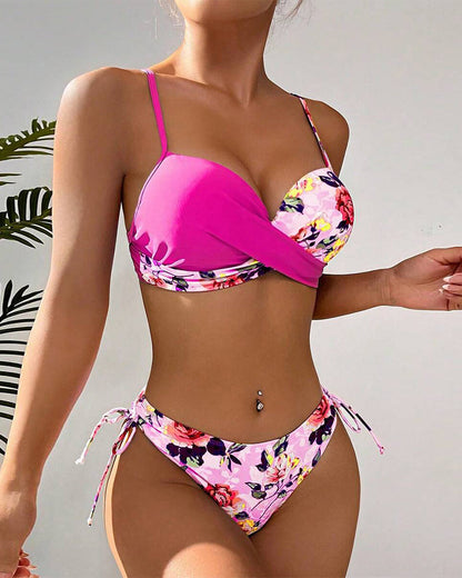 Floral print drawstring bikini swimsuit bikinis summer