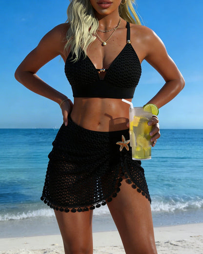 Mesh Hollow Out Skirtini Bikini