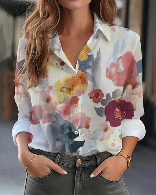Elegant shirt with colorful floral print blouses & shirts spring summer