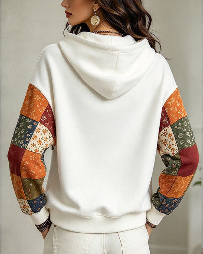 Patchwork Print Hooded Hoodie