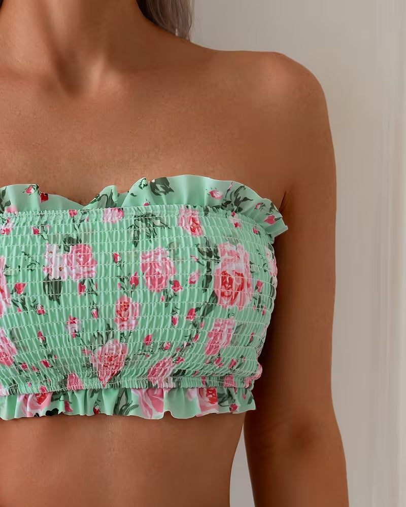 Lace Bandeau Print Bikini