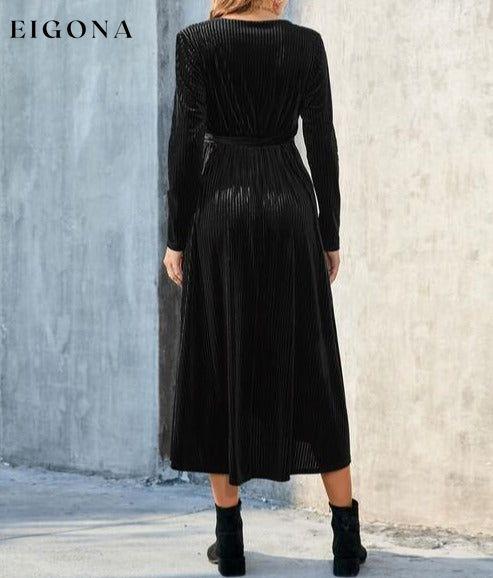 Tie Front Long Sleeve Slit Dress A@Y@Y clothes Ship From Overseas