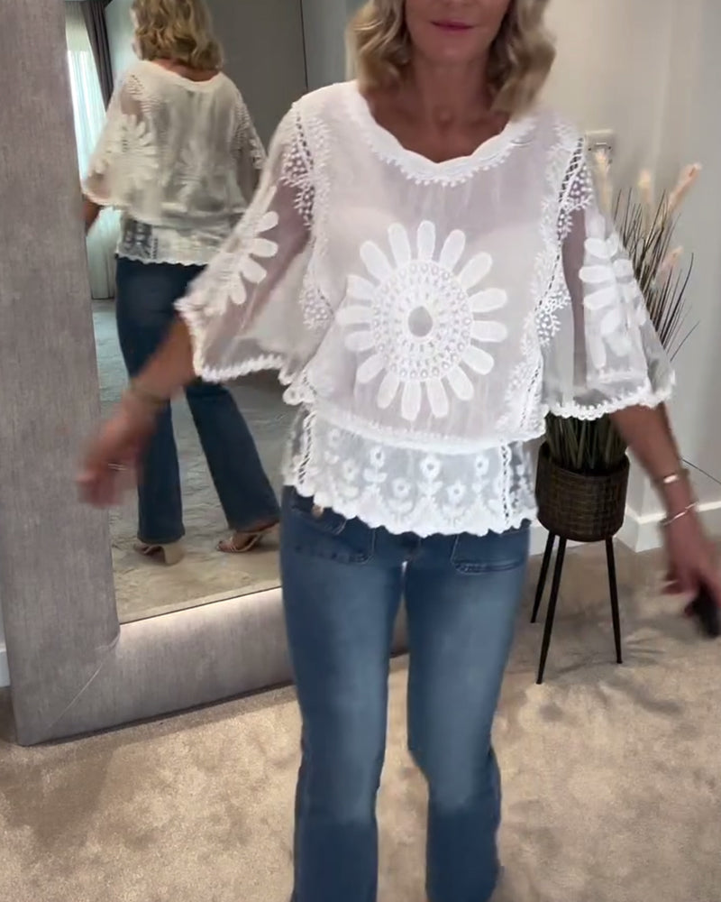Embroidered Bat Lace Blouse