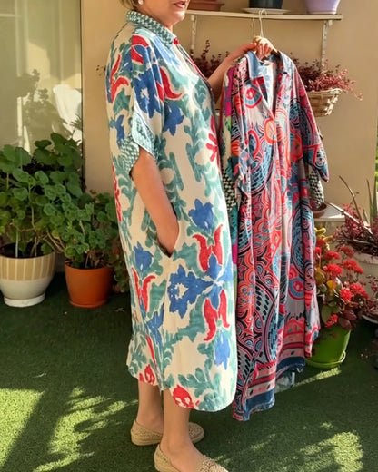 Bohemian Print Loose Fit Shirt Dress