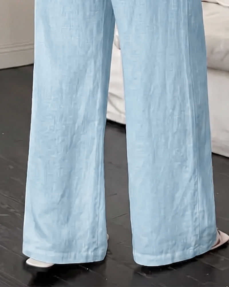 Tie Straight Leg Solid Versatile Long Pant