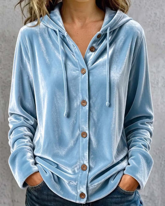 Drawstring Button Hooded Coat autumn coats spring